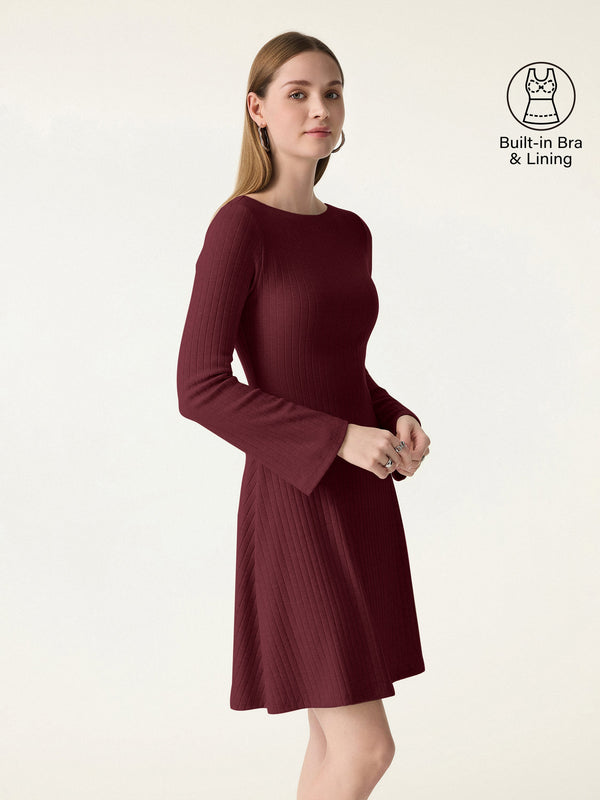 Cozy Rib Boatneck Bell Sleeve Flare Mini Brami Dress Ancora XS